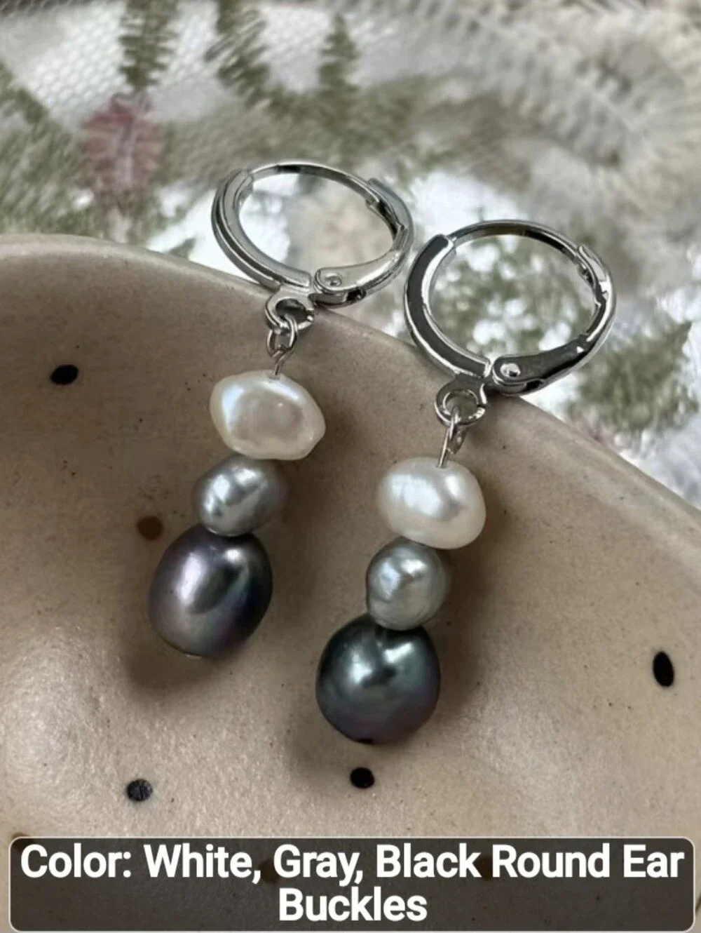 🩶🤍NEW🩶🤍 BEAUTIFUL!! TRI-COLOR Ombre FRESHWATER PEARL Dangle Earrings